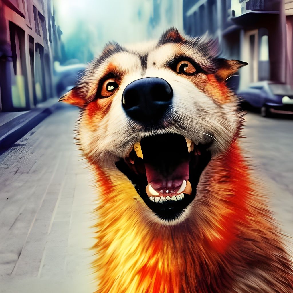 Hyperrealistic Angry Dog Barking in Street