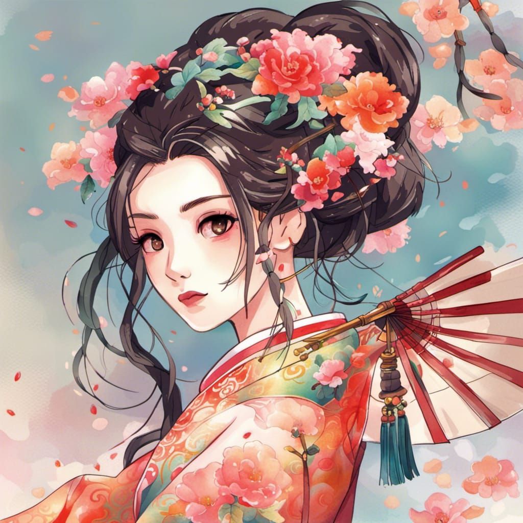 Anime Style Clip Art of Girl in Chinese Dress