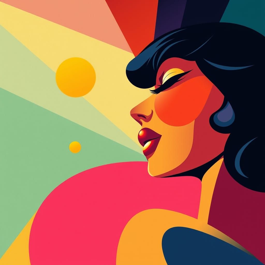 Retro Art Deco Illustration with Bold Geometric Forms