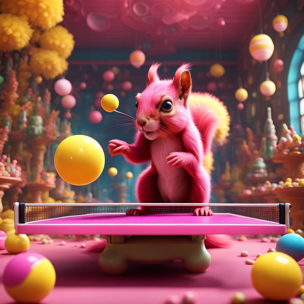 Squirrels Play Ping Pong in Candy Land