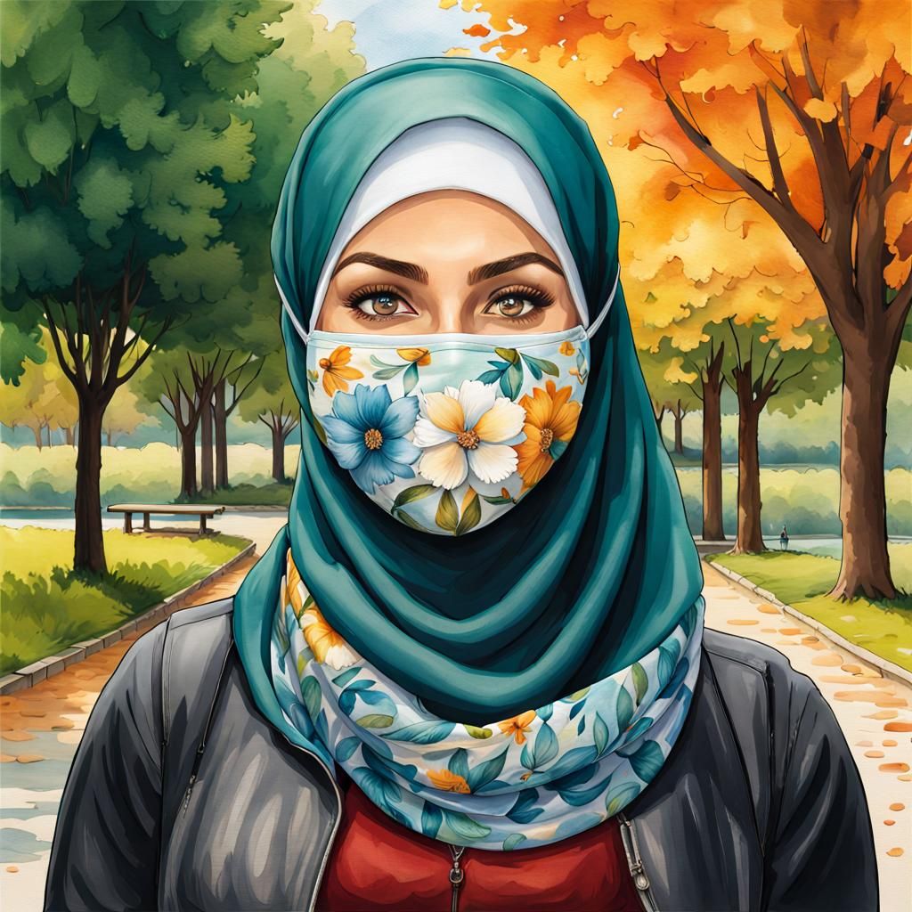 Beautiful Hijabi Student Portrait in Watercolor