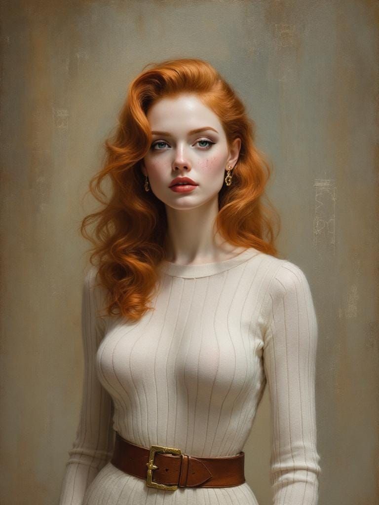 1950s Pin-Up Woman with Bold Expression, Sfumato and Texture...