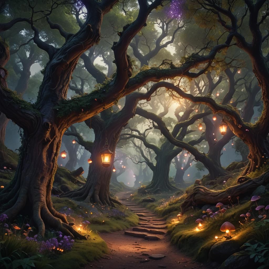 Enchanted Forest Path with Witches: Digital Matte Painting