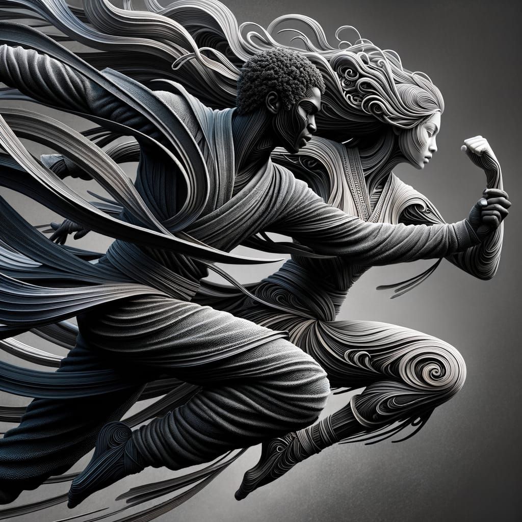 Elegant Ninjas in a Martial Arts Dance