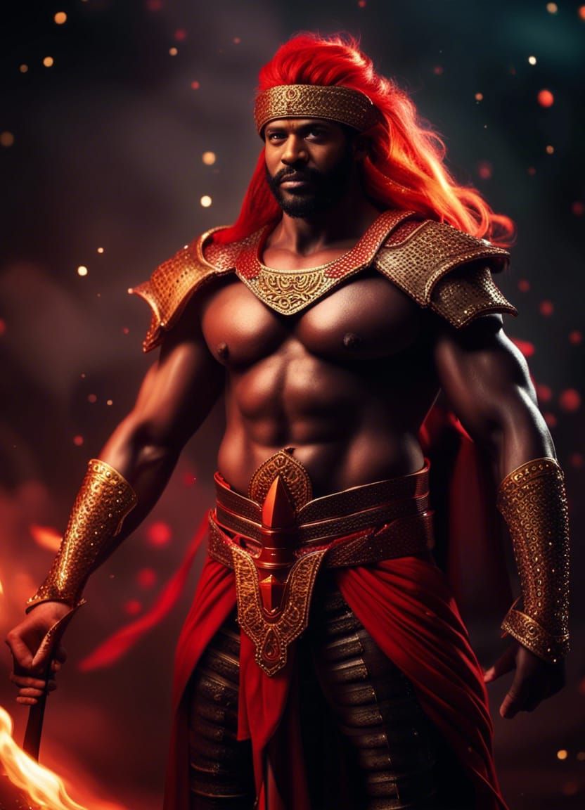 Muscular God of Fire in Space