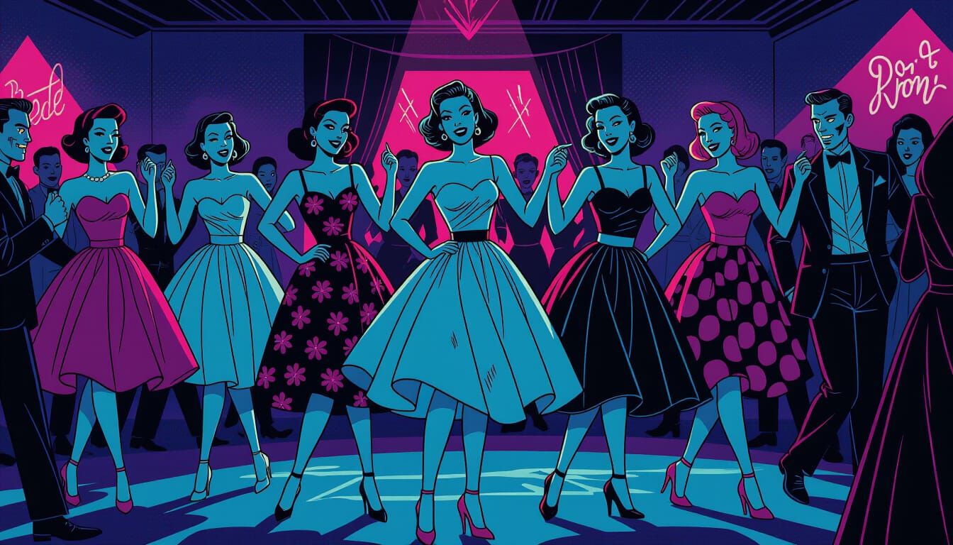 Glamorous 1950s Women at Zombie Prom Night Comic Art