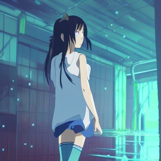 Anime Girl in Wet Clothes, Ghibli Style