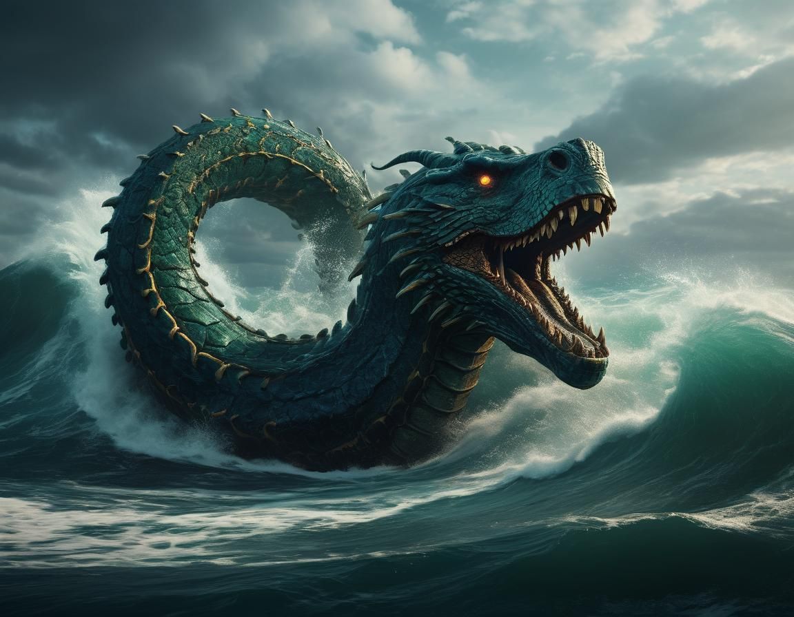 Majestic Sea Serpent Emerges from the Deep