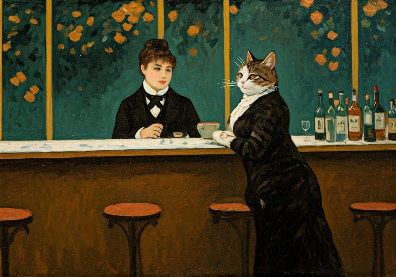 A bar at the folies bergère by  Edouard Manet, re-imaged wit...