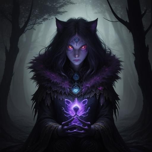Mystical Cat in Dark Fantasy Forest Concept Art