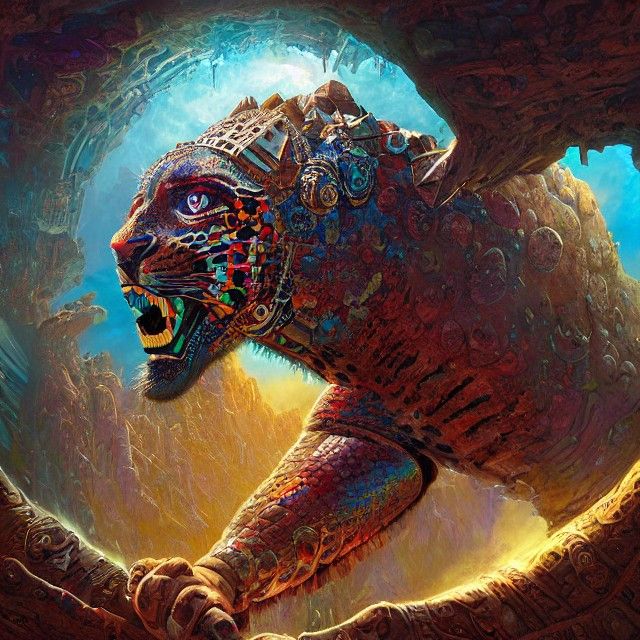 Aztec Jaguar God Tezcatlipoca in Cosmic Fantasy