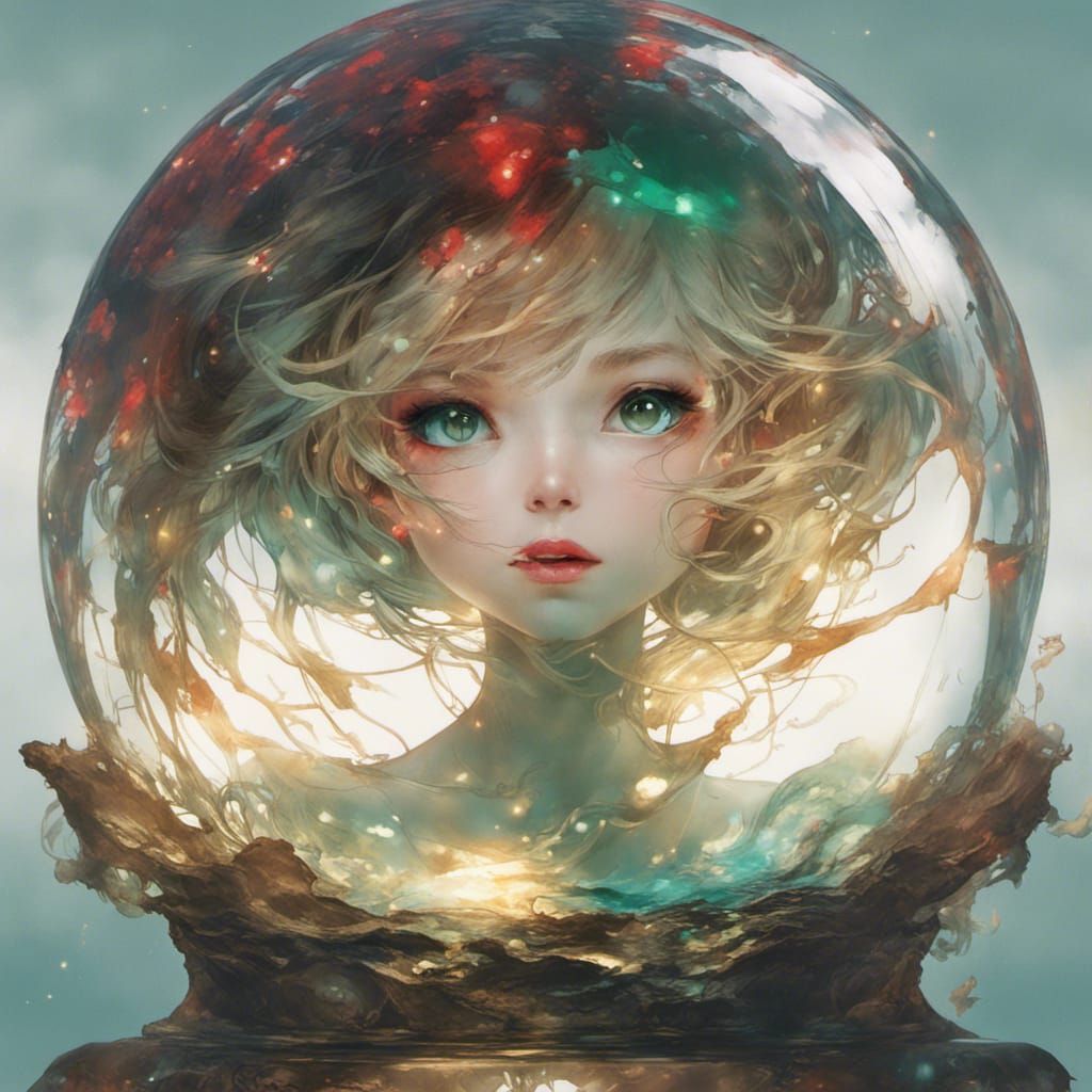 Bioluminescent Mermaid Encased in Glass Sphere