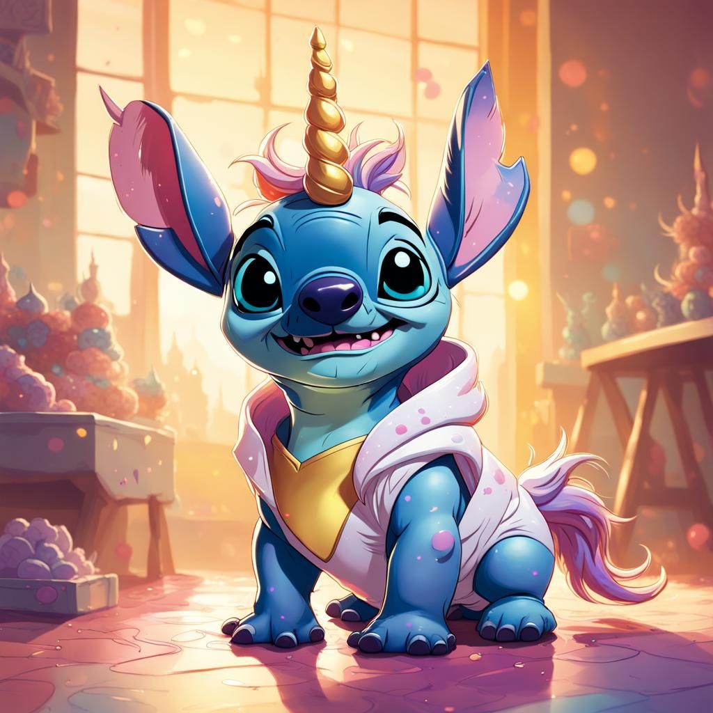 Stitch as Unicorn in Cartoon Costume Party