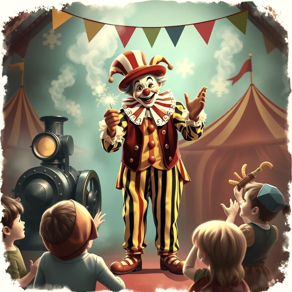 Steampunk Clown Magic at the Circus Entrance