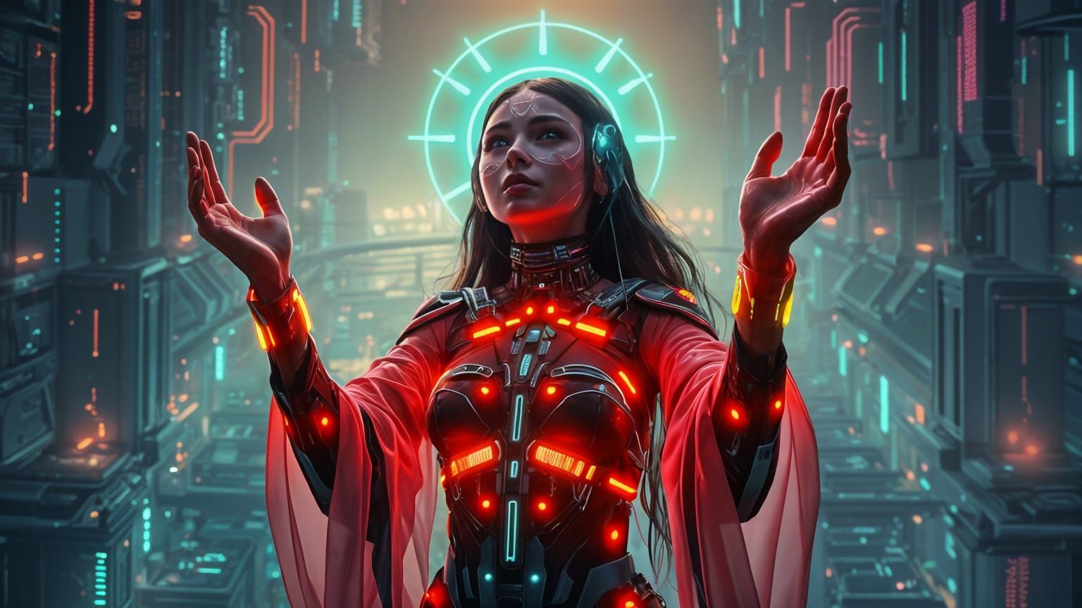 Cyberpunk Goddess in a Hyperrealistic HDR Scene