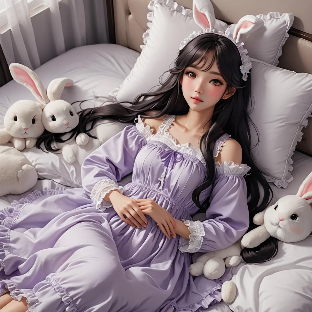 Cute Korean Girl with Bunny Ears as 3D Anime Art