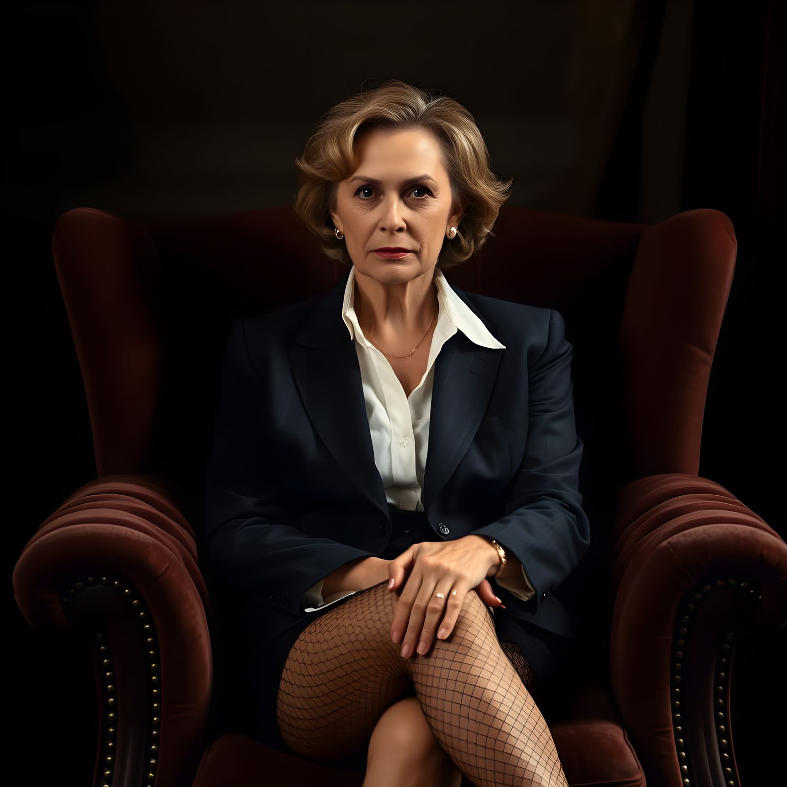 Elegant Woman in Velvet Armchair Portrait