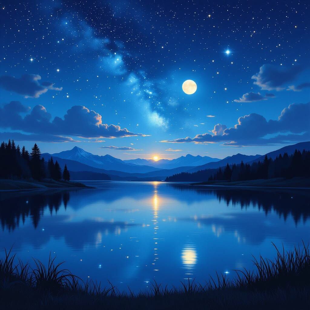 Spectacular Night Sky Over Tranquil Lake