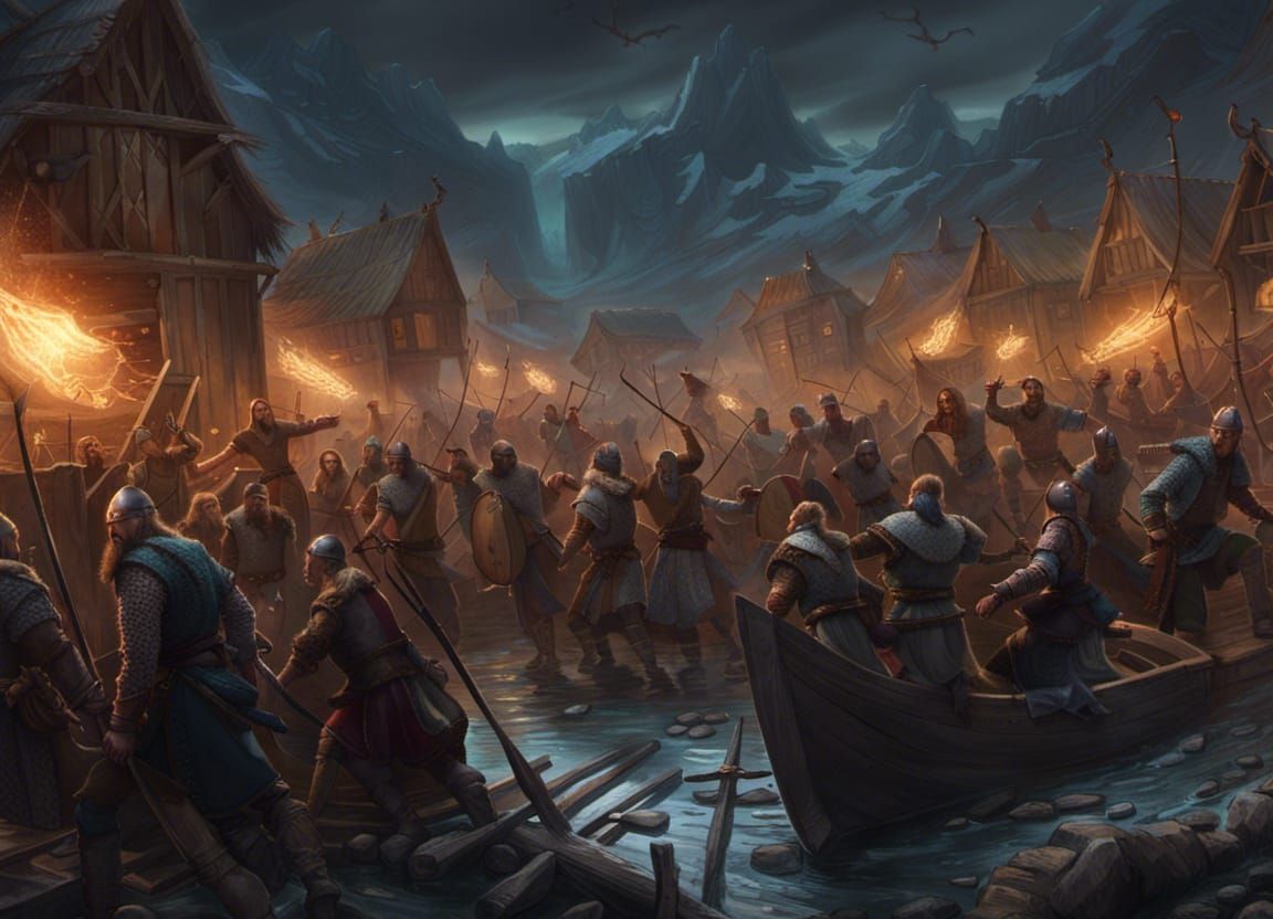 Cinematic Viking Night Raid in Hyperrealistic Style
