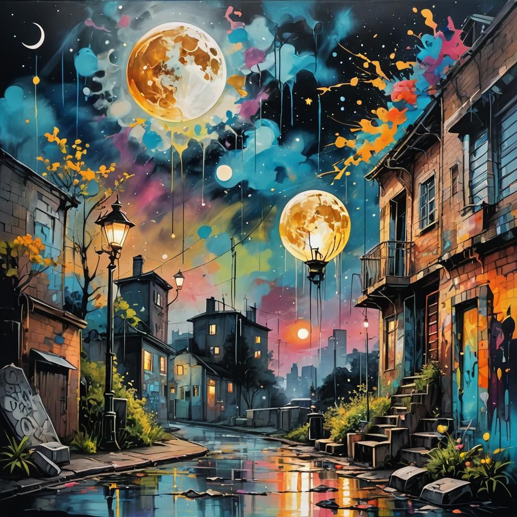 Colorful Graffiti Art of Moonlit Summer Evening