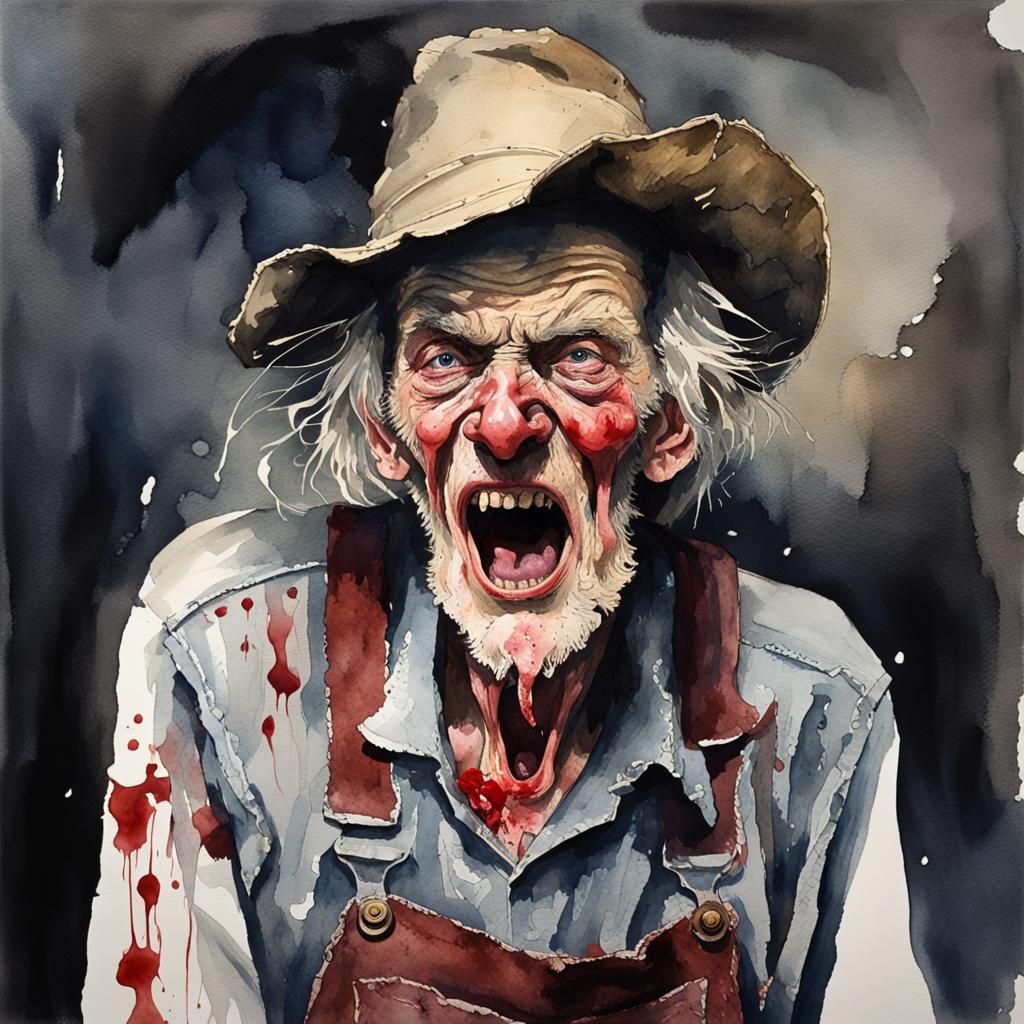 Dark Watercolor of Shrieking Appalachian Codger