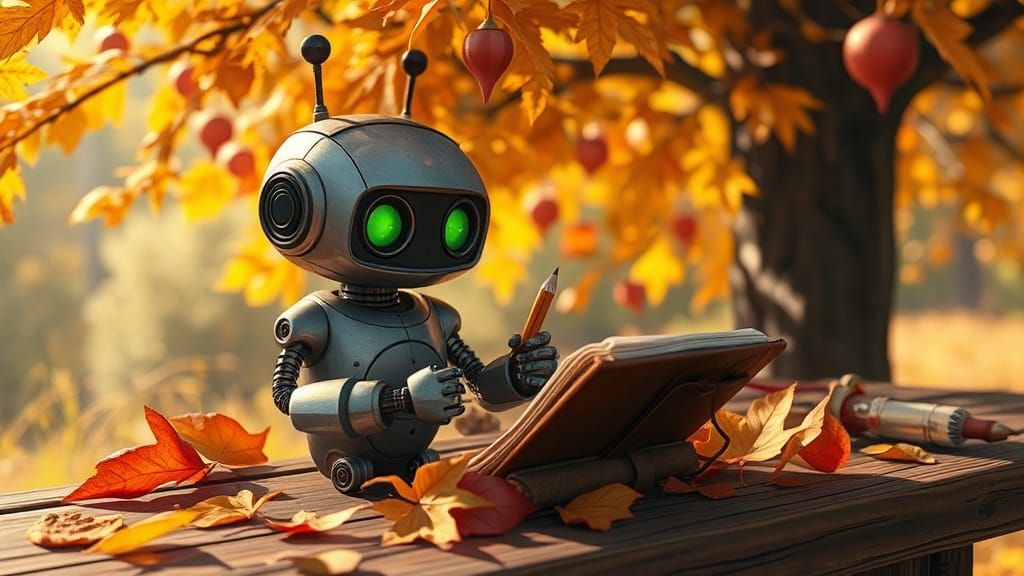 Robot Autumn Study in Storybook Style