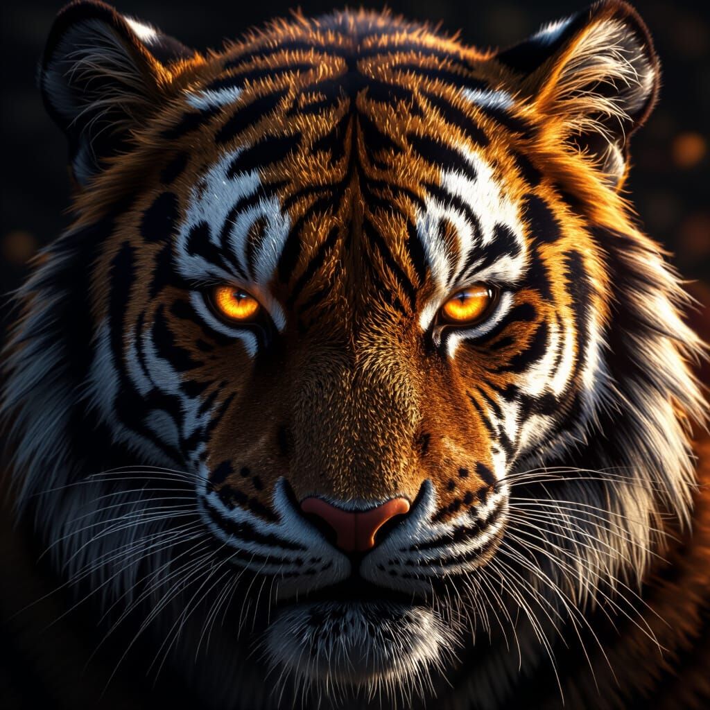 Fierce Tiger Face with Glowing Amber Eyes