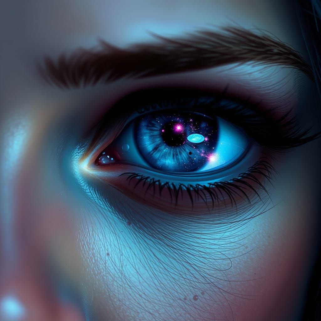 Woman's Eyes Reflecting a Burnt-Out Galaxy