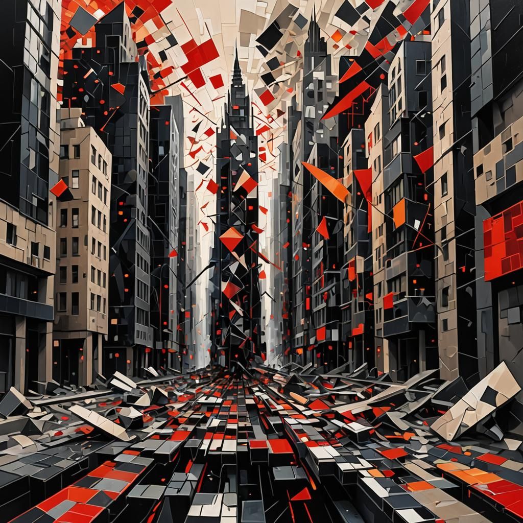 Cityscape in the style of Cubism