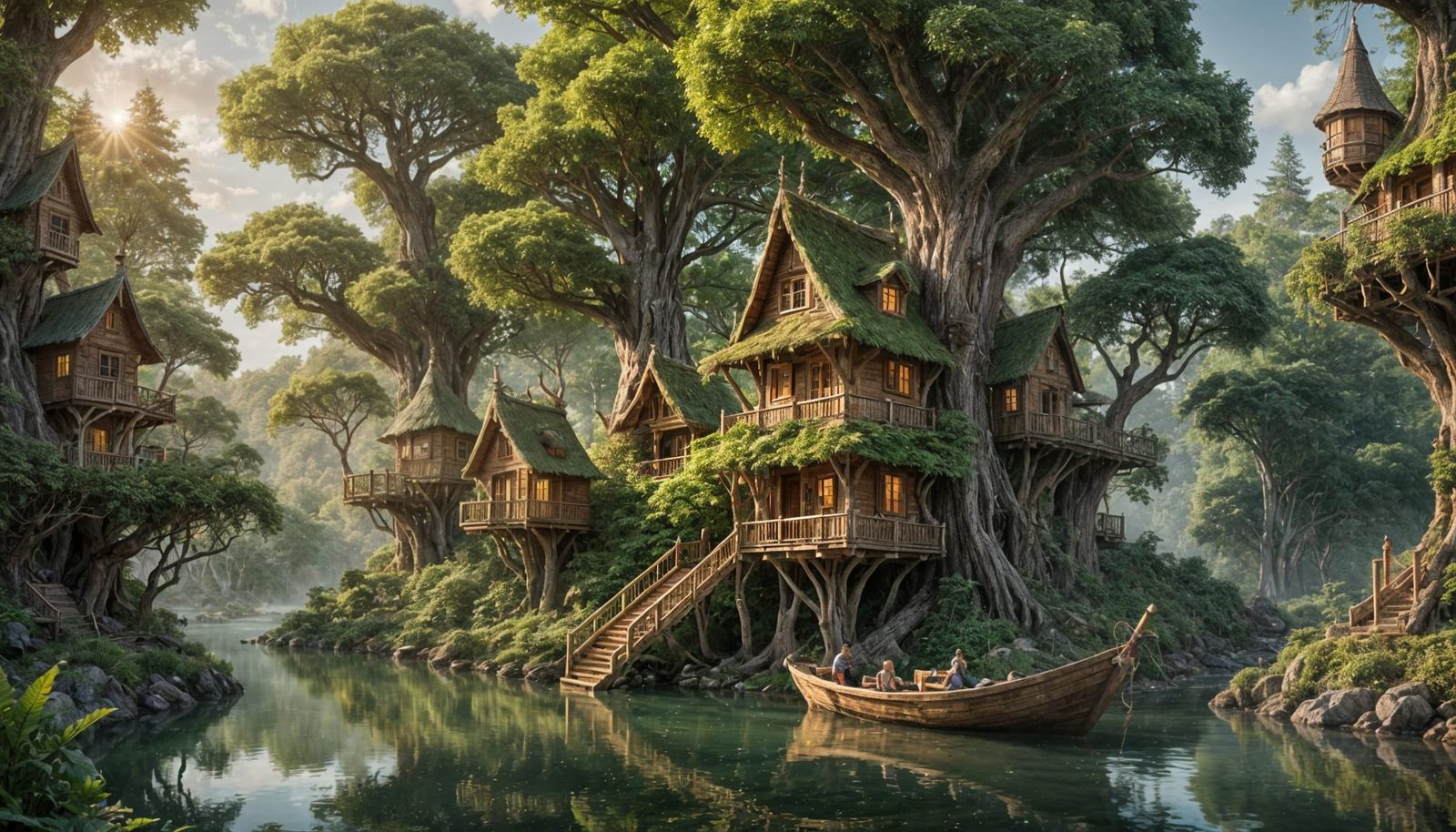 Cozy Treehouses Amidst Lush Forest Canopy
