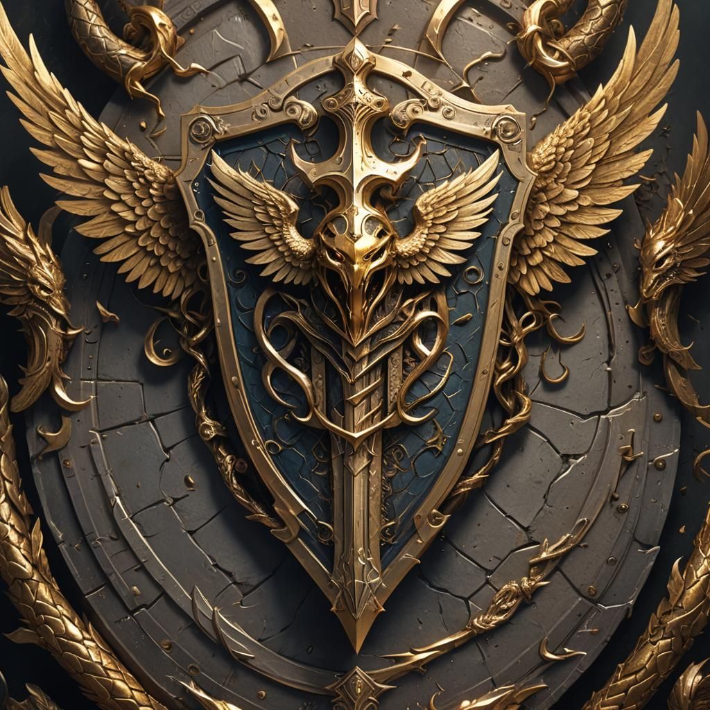 Golden Sword and Winged Serpent on Shield