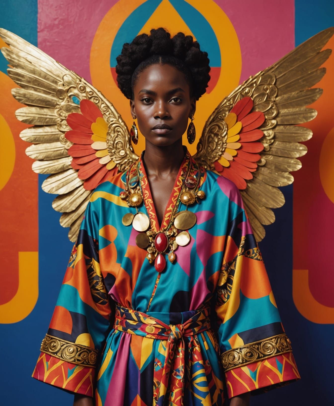 Surreal Portrait in Vibrant, Abstract Style with Retro Fashi...