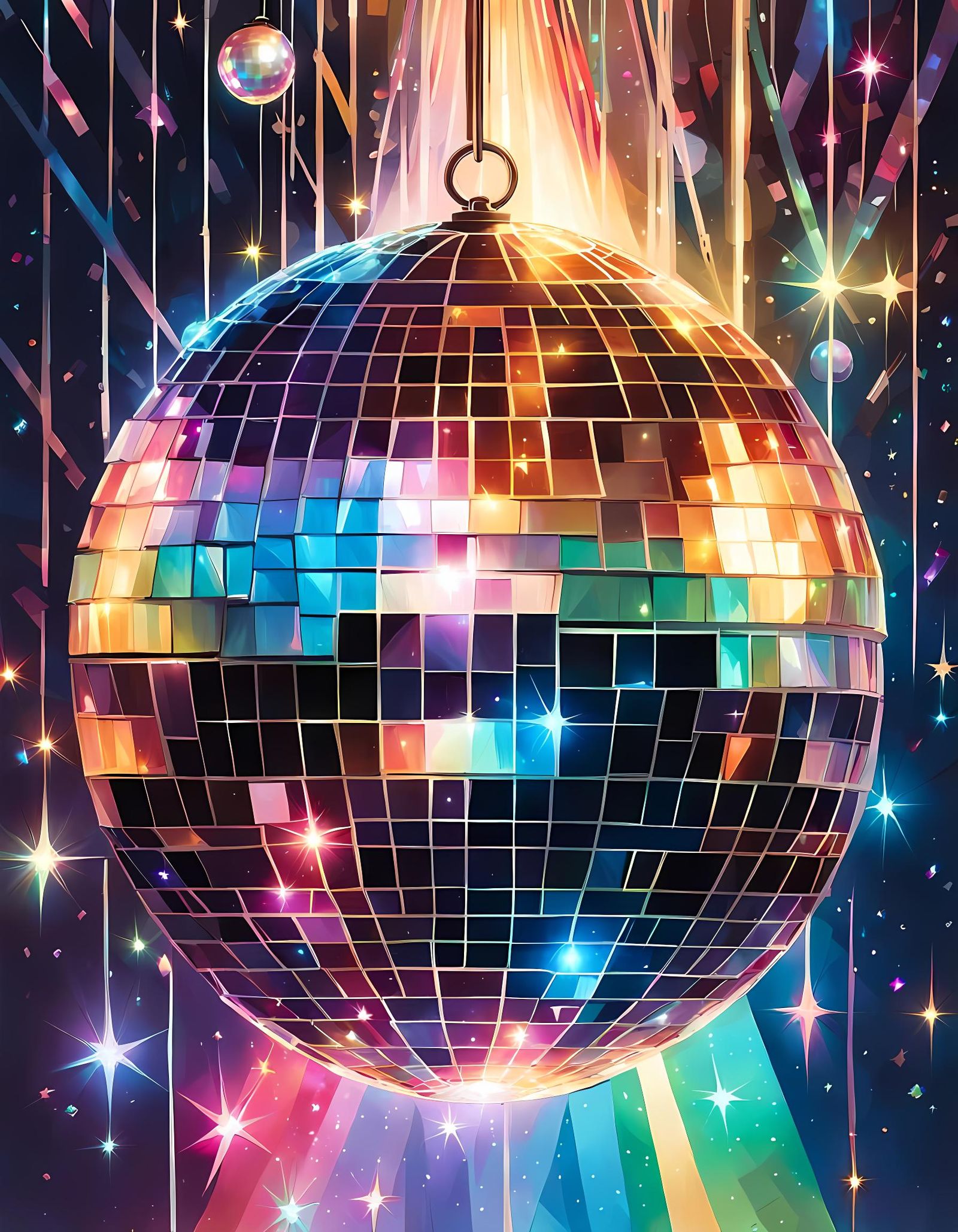 Sparkling Disco Ball in Iridescent Digital Art Style