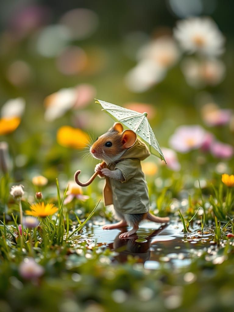 Mouse in Raincoat: Macro Photography in Impressionist Style