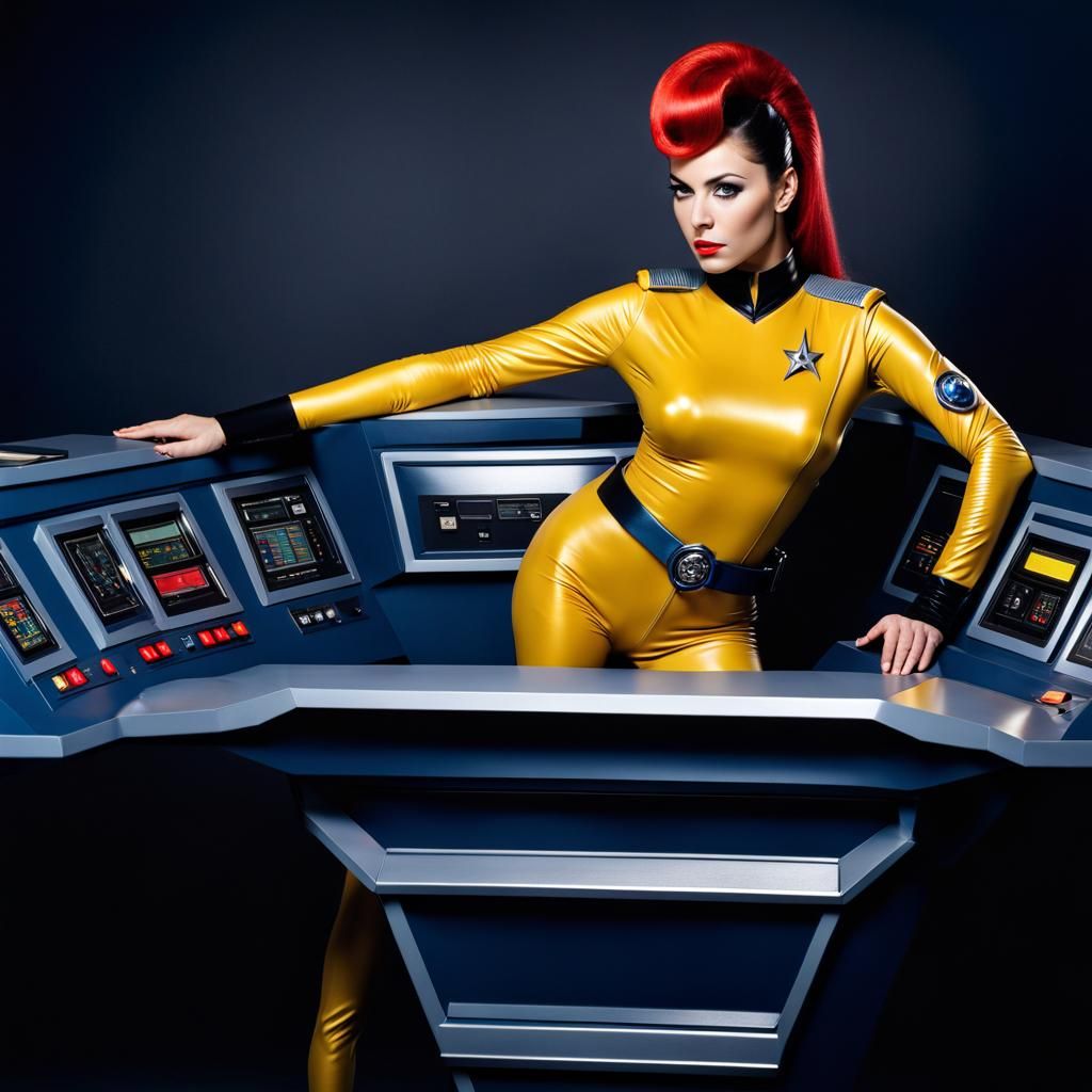 Star Trek Officer Posing at Control Panel