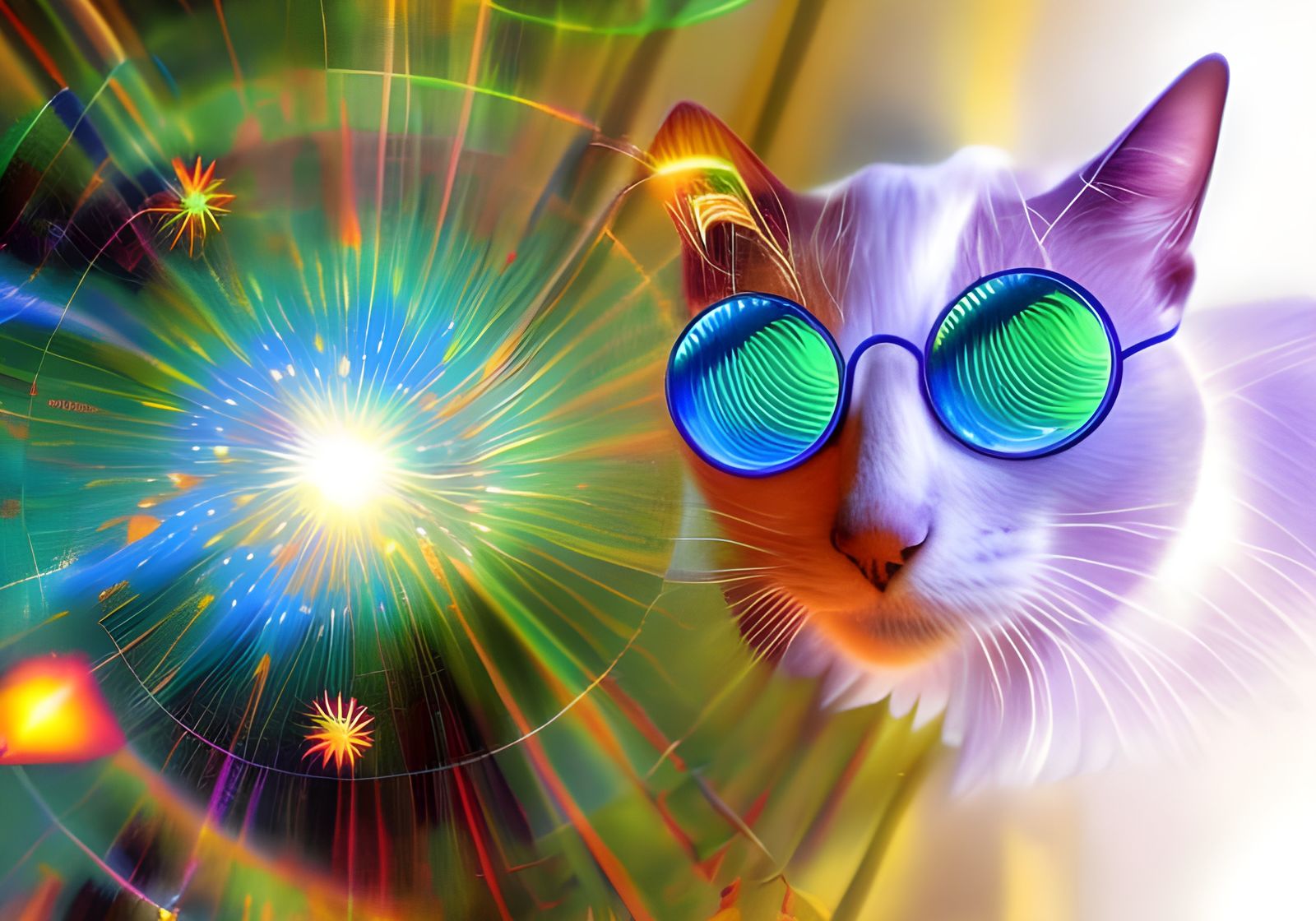Surreal Cat Buzzing Picnic: Geometric Abstract Art