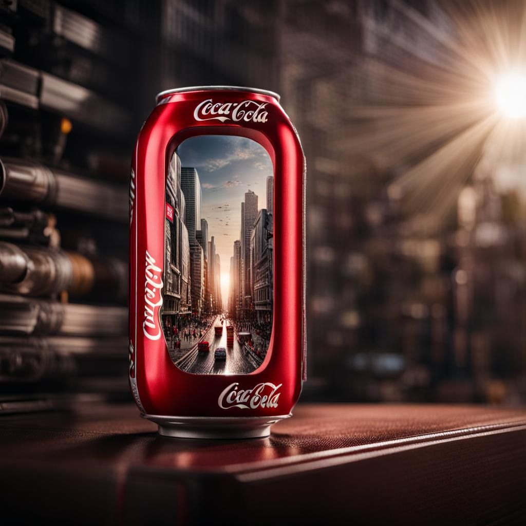 Miniature City Inside a Coca-Cola Can: 3D Render