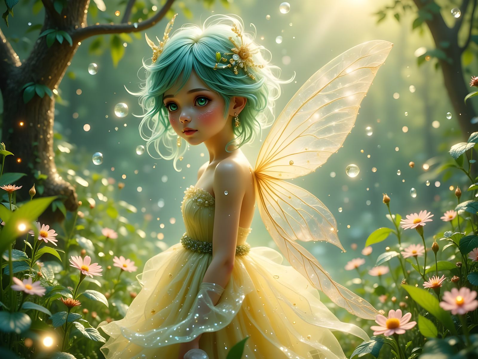 Whimsical Fairy Dance in Rainy Forest