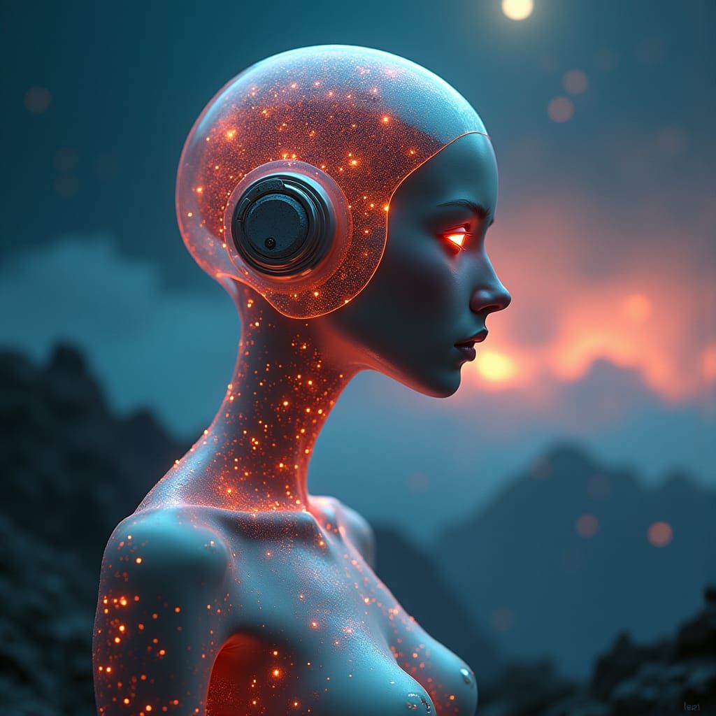 Surreal Futuristic Woman in Alien Landscape