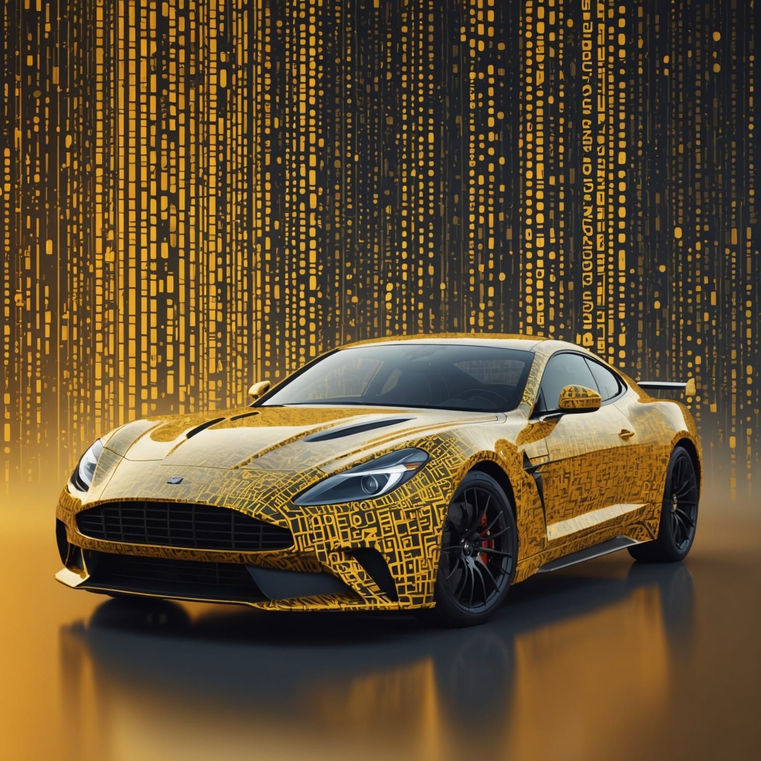Surreal Silhouette: Sports Car in Binary Code