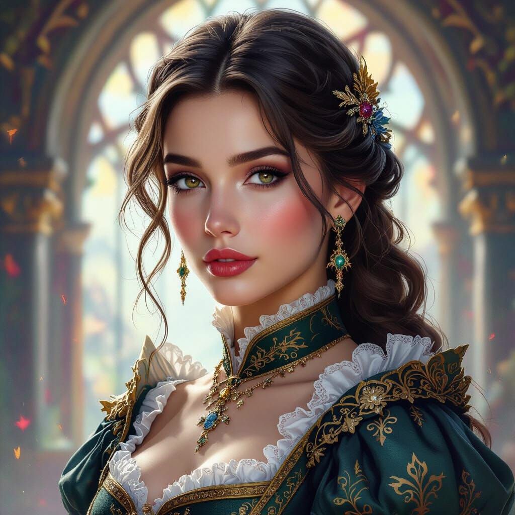 Medieval Woman Portrait in Deep Fantasy Colors
