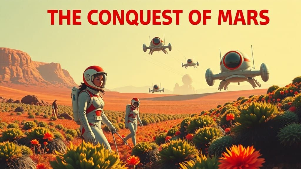 Soviet-Style Futuristic Propaganda Poster of Martian Terrafo...