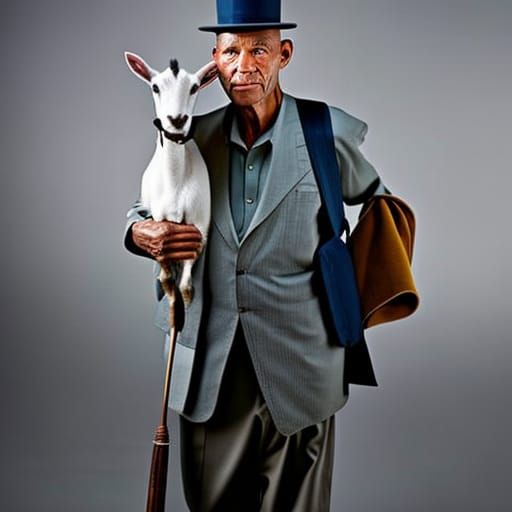 Professional Portrait of Man with Goat