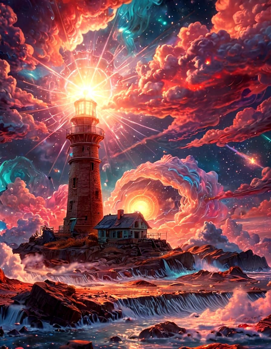 Surreal Cosmic Vision in Vibrant Holographic Style