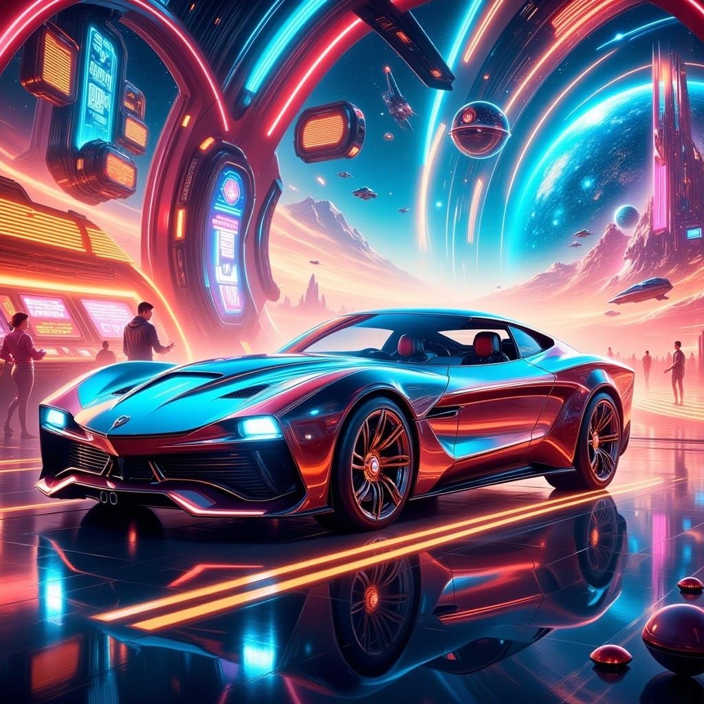 Vaporwave Car in Retro-Future Style