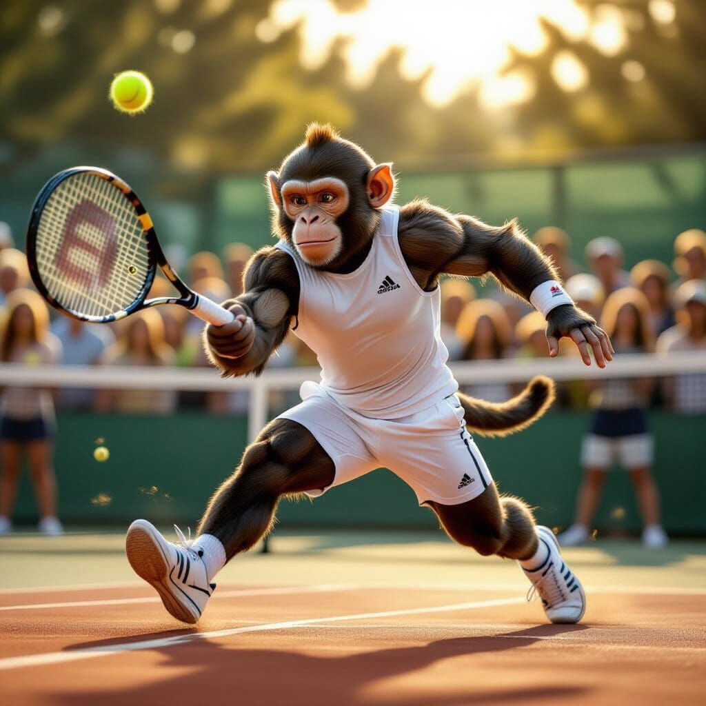 The Wombledon  Open..A  Monkey dressed in a crisp white athl...