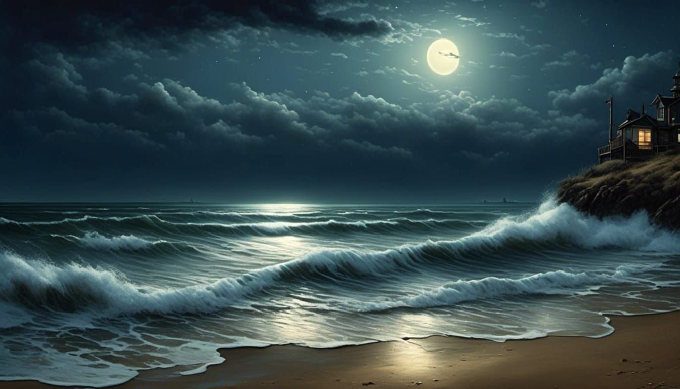 Realistic Night Beach Waves