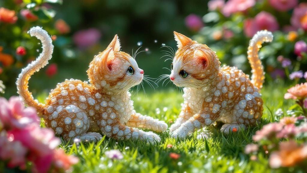 Beaded Cats Playing: Dreamlike Animation Style