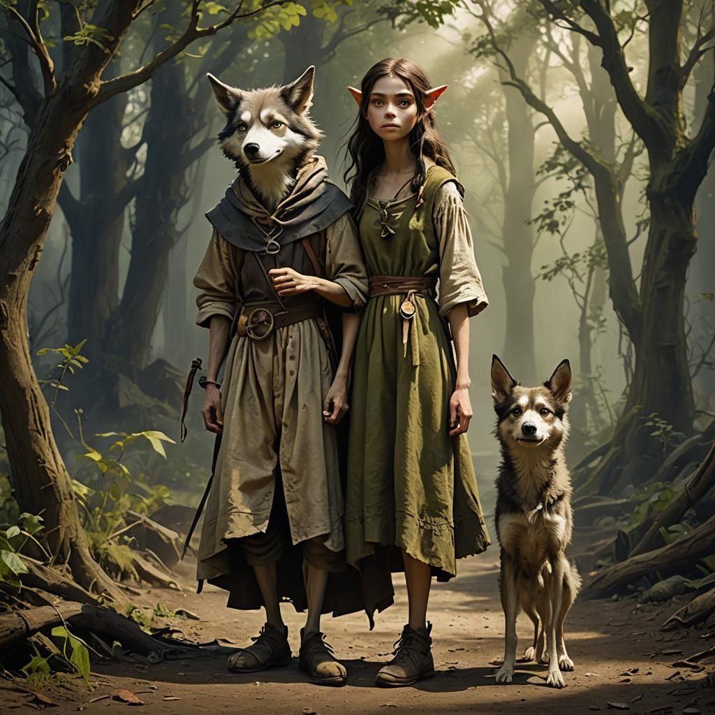 Goblin and Human in Mystical Woods