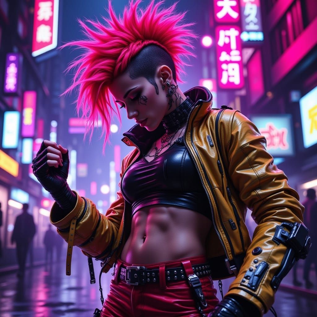 Cyberpunk Brawler in Neon Streets